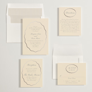 This is a lemon foil stamped wedding invitations with foil pressed by Baumbirdy called scallop frame printing on signature in standard