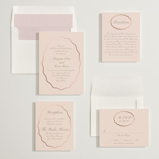 This is a petal foil stamped wedding invitations with foil pressed by Baumbirdy called scallop frame printing on signature in standard