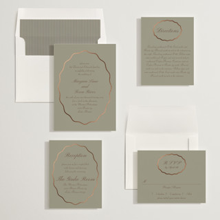 This is a grass foil stamped wedding invitations with foil pressed by Baumbirdy called scallop frame printing on signature in standard