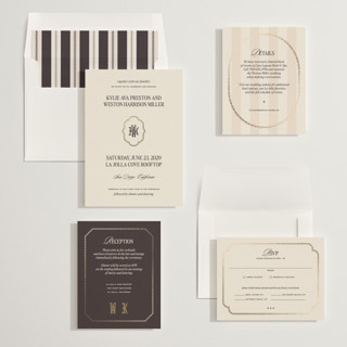 This is a ecru foil stamped wedding invitations with foil pressed by Jenna Holcomb called modern vintage printing on signature in standard