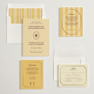 This is a butter foil stamped wedding invitations with foil pressed by Jenna Holcomb called modern vintage printing on signature in standard