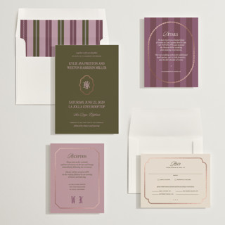 This is a orchid foil stamped wedding invitations with foil pressed by Jenna Holcomb called modern vintage printing on signature in standard