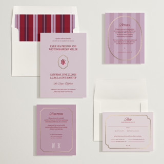 This is a berry foil stamped wedding invitations with foil pressed by Jenna Holcomb called modern vintage printing on signature in standard