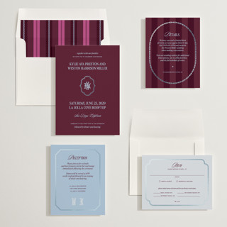 This is a mulberry foil stamped wedding invitations with foil pressed by Jenna Holcomb called modern vintage printing on signature in standard