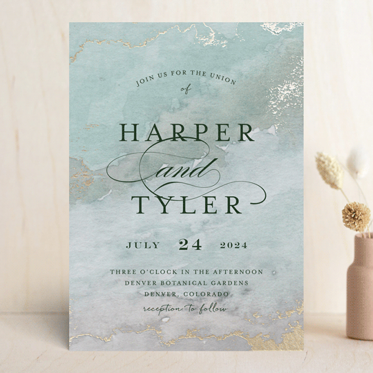 gilded shore foil pressed wedding invitations by grace kreinbrink