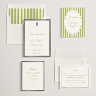 This is a avocado foil stamped wedding invitations with foil pressed by Ani Somi called calia printing on signature in standard