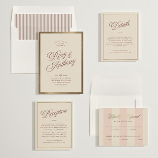 This is a burgundy foil stamped wedding invitations with foil pressed by Ellen Schlegelmilch called rory printing on signature in standard