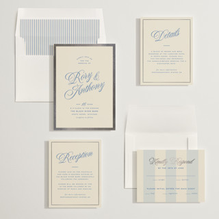 This is a cobalt foil stamped wedding invitations with foil pressed by Ellen Schlegelmilch called rory printing on signature in standard