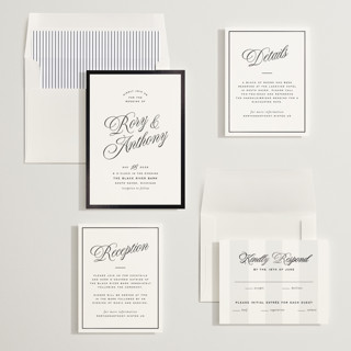 This is a onyx foil stamped wedding invitations with foil pressed by Ellen Schlegelmilch called rory printing on signature in standard