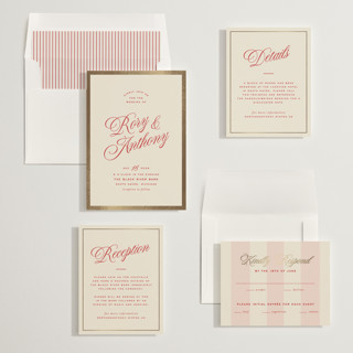This is a ruby foil stamped wedding invitations with foil pressed by Ellen Schlegelmilch called rory printing on signature in standard