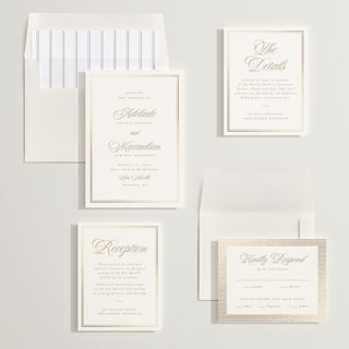 This is a ivory foil stamped wedding invitations with foil pressed by Ellen Schlegelmilch called museo printing on signature in standard
