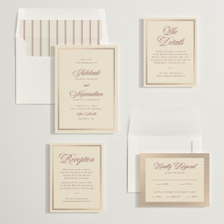 This is a burgundy foil stamped wedding invitations with foil pressed by Ellen Schlegelmilch called museo printing on signature in standard
