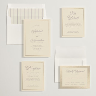 This is a mauve foil stamped wedding invitations with foil pressed by Ellen Schlegelmilch called museo printing on signature in standard