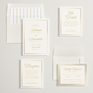 This is a citrus foil stamped wedding invitations with foil pressed by Ellen Schlegelmilch called museo printing on signature in standard