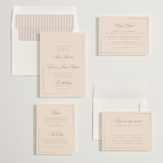 This is a champagne foil stamped wedding invitations with foil pressed by Kelly Schmidt called greenwood printing on signature in standard