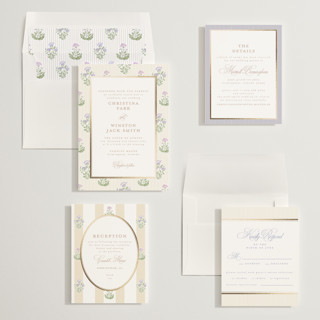 This is a iris foil stamped wedding invitations with foil pressed by Creo Study called patterned florals printing on signature in standard