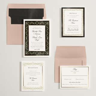 This is a midnight foil stamped wedding invitations with foil pressed by Susan Moyal called embrace printing on signature in standard