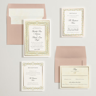 This is a citrus foil stamped wedding invitations with foil pressed by Susan Moyal called embrace printing on signature in standard