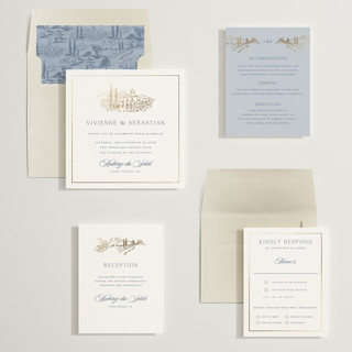 This is a royal foil stamped wedding invitations with foil pressed by Lucrecia Caporale called country elegance printing on signature in standard