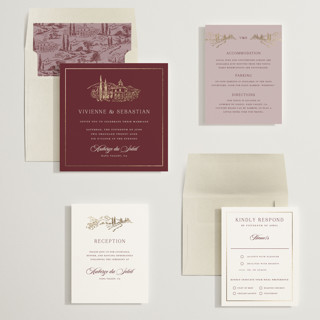 This is a merlot foil stamped wedding invitations with foil pressed by Lucrecia Caporale called country elegance printing on signature in standard