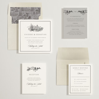 This is a charcoal foil stamped wedding invitations with foil pressed by Lucrecia Caporale called country elegance printing on signature in standard