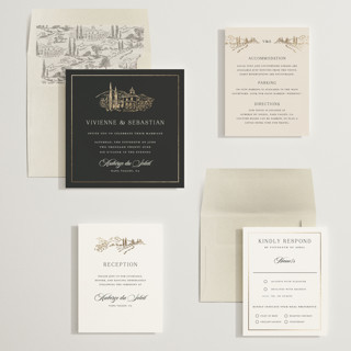 This is a tuxedo foil stamped wedding invitations with foil pressed by Lucrecia Caporale called country elegance printing on signature in standard
