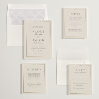 This is a champagne foil stamped wedding invitations with foil pressed by Nicole Walsh called grace printing on signature in standard