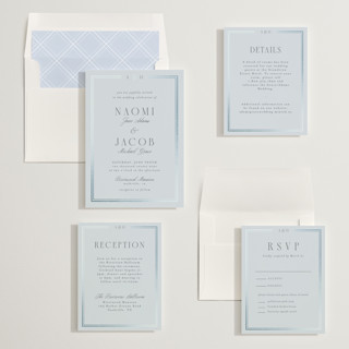 This is a blue mist foil stamped wedding invitations with foil pressed by Nicole Walsh called grace printing on signature in standard