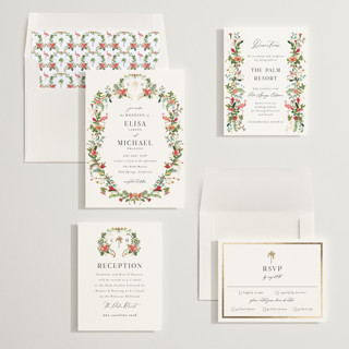 This is a papaya foil stamped wedding invitations with foil pressed by Susan Moyal called tropica printing on signature in standard
