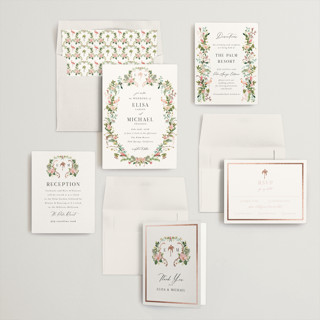 This is a blush foil stamped wedding invitations with foil pressed by Susan Moyal called tropica printing on signature in standard