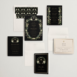 This is a onyx foil stamped wedding invitations with foil pressed by Susan Moyal called tropica printing on signature in standard