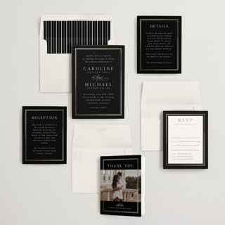 This is a noir foil stamped wedding invitations with foil pressed by Nicole Walsh called lustre printing on signature in standard