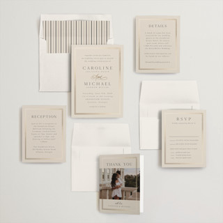 This is a sand foil stamped wedding invitations with foil pressed by Nicole Walsh called lustre printing on signature in standard