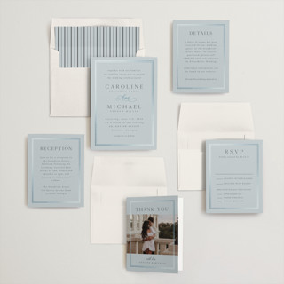 This is a sky foil stamped wedding invitations with foil pressed by Nicole Walsh called lustre printing on signature in standard