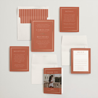 This is a sunset foil stamped wedding invitations with foil pressed by Nicole Walsh called lustre printing on signature in standard