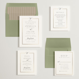This is a pearl foil stamped wedding invitations with foil pressed by Leah Bisch called elegant type printing on signature in standard