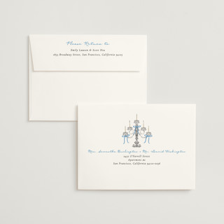This is a cobalt foil stamped wedding invitations with foil pressed by Jackie Crawford called hand illustrated whimsical chandelier printing on signature in standard