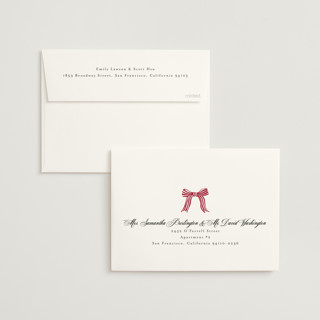 This is a crimson foil stamped wedding invitations with foil pressed by Chris Griffith called all tied up printing on signature in standard
