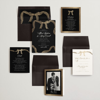 This is a ebony foil stamped wedding invitations with foil pressed by Chris Griffith called all tied up printing on signature in standard