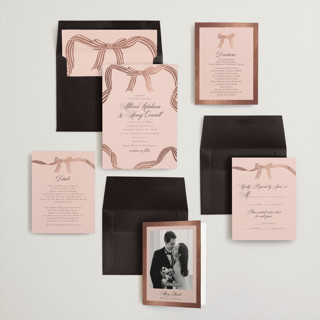 This is a rose foil stamped wedding invitations with foil pressed by Chris Griffith called all tied up printing on signature in standard