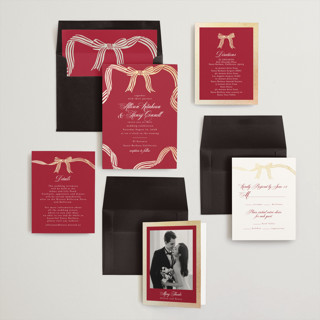 This is a crimson foil stamped wedding invitations with foil pressed by Chris Griffith called all tied up printing on signature in standard