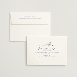 This is a sapphire foil stamped wedding invitations with foil pressed by Simona Camp called southern romance printing on signature in standard