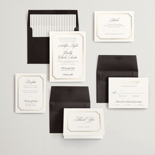 This is a porcelain foil stamped wedding invitations with foil pressed by Sarah Brown called formally printing on signature in standard