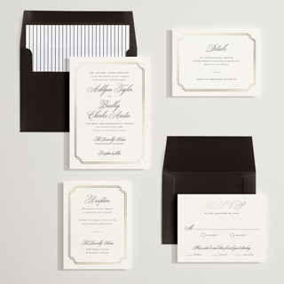 This is a porcelain foil stamped wedding invitations with foil pressed by Sarah Brown called formally printing on signature in standard