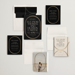 This is a noir foil stamped wedding invitations with foil pressed by Lori Wemple called oval printing on signature in standard