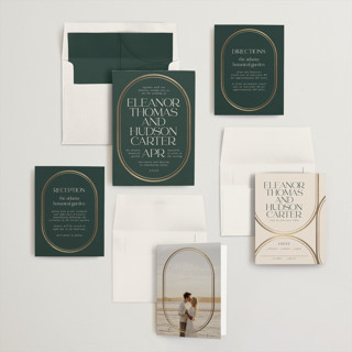This is a evergreen foil stamped wedding invitations with foil pressed by Lori Wemple called oval printing on signature in standard