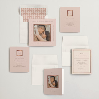 This is a dusty rose foil stamped wedding invitations with foil pressed by Stacy Maalouf called framed photo printing on recycled smooth signature in standard