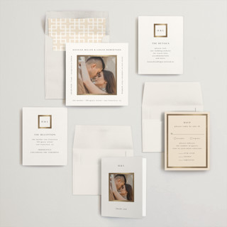 This is a porcelain foil stamped wedding invitations with foil pressed by Stacy Maalouf called framed photo printing on recycled smooth signature in standard