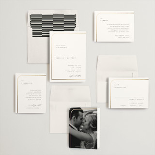 This is a cotton foil stamped wedding invitations with foil pressed by Carolyn Nicks called tuxedo printing on signature in standard