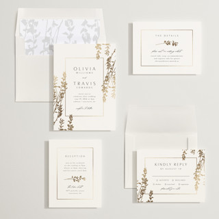 This is a silk foil stamped wedding invitations with foil pressed by Kelly Schmidt called quince printing on signature in standard